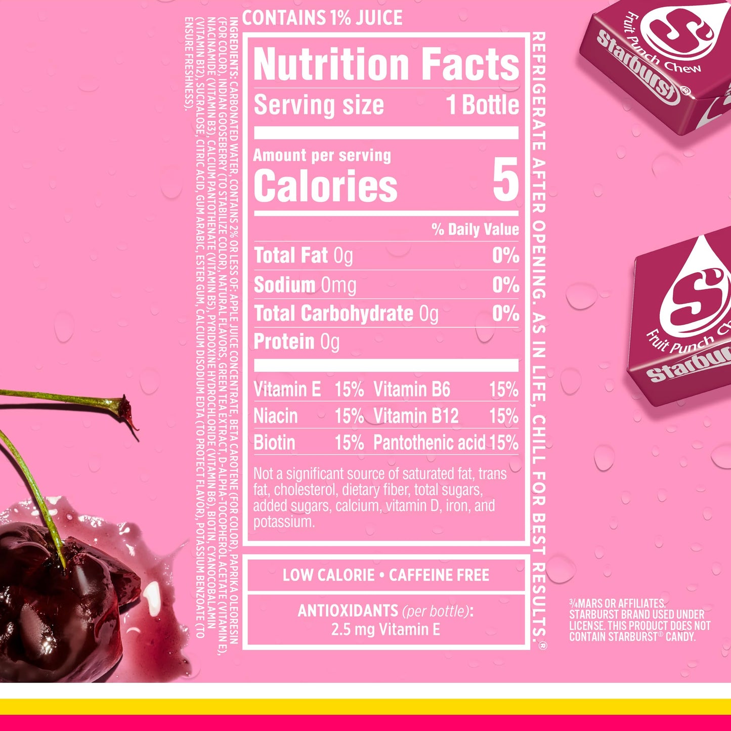 Sparkling Ice Starburst Fruit Punch, Zero Sugar Flavored Sparkling Water, With Vitamins And Antioxidants, Low Calorie Beverage,