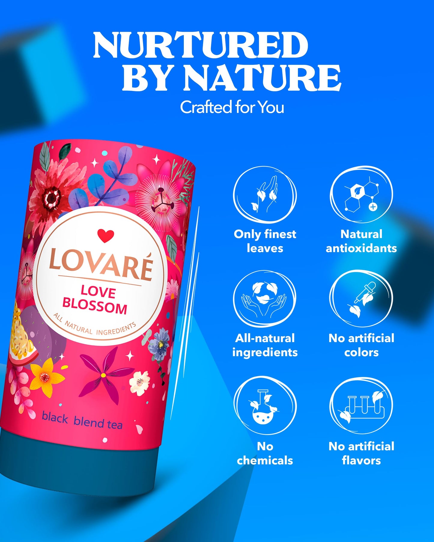 LOVARE Love Blossom Loose Leaf Tea - Dry Fig, Mango, Strawberry, 80g - Tea Gift Box with 15 Paper Filters