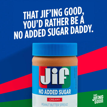 Jif No Added Sugar Creamy Peanut Butter Spread, 33.5 Ounces (Pack Of 8), Smooth, Creamy Texture, No Stir Peanut Butter Spread