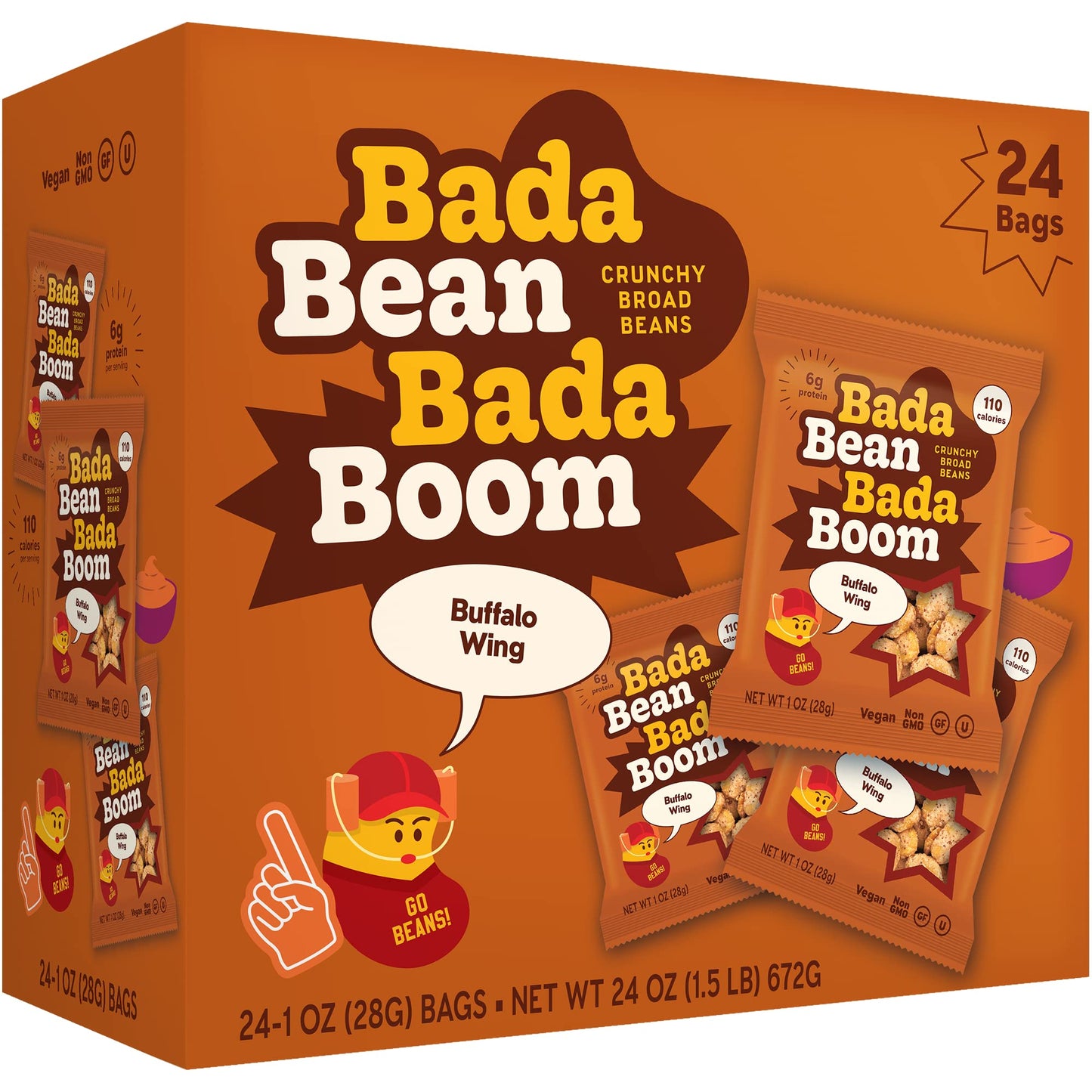 Enlightened Bada Bean Bada Boom - Plant-Based Protein, Gluten Free, Vegan, Crunchy Roasted Broad (Fava) Bean Snacks, 110 Calorie
