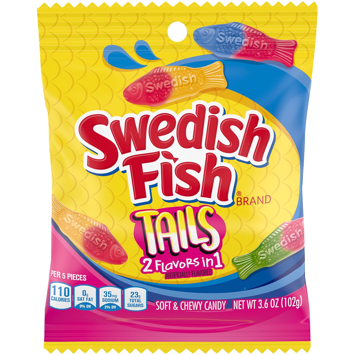 Swedish Fish Tails 2 Flavors In 1 Soft & Chewy Candy, Bulk Candy, 12 - 3.6 Oz Bags