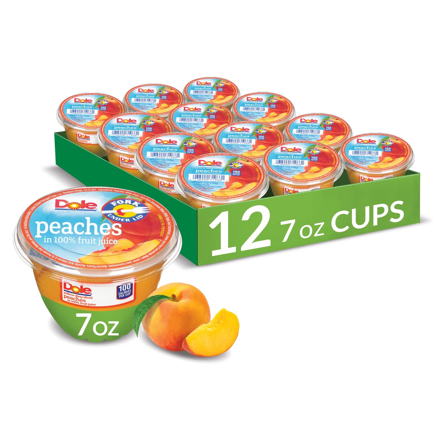 Dole Fruit Bowls Diced Peaches Snacks, 7oz (Pack of 12), Gluten & Dairy Free, Bulk Lunch Snacks for Kids & Adults