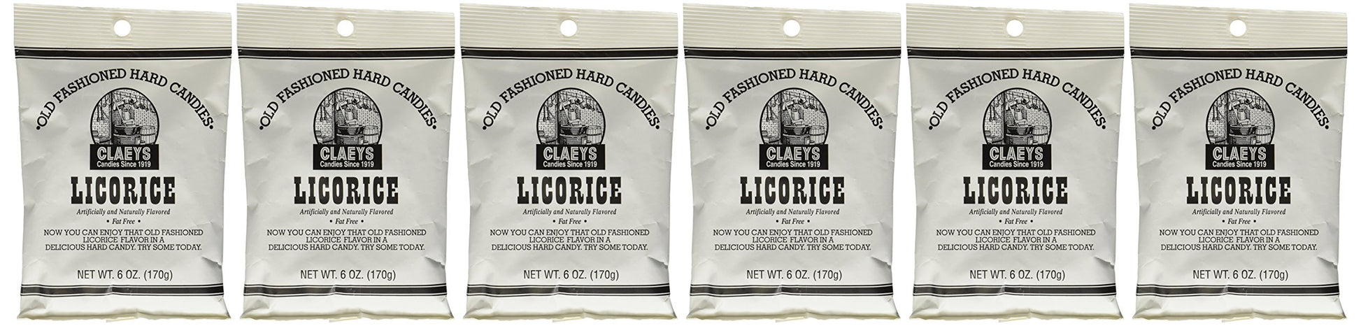 Claeys Candies Licorice - Old Fashioned Hard Candy - Artificially And Naturally Flavored - Fat-Free - 6 Ounce - 6-Pack