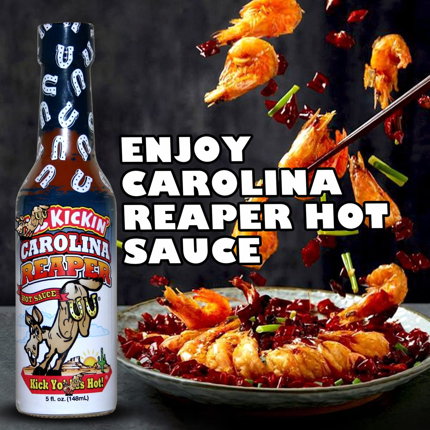 ASS KICKIN Carolina Reaper Hot Sauce - 5 oz - Gourmet Sauce for Wings & Burritos - Model AK853