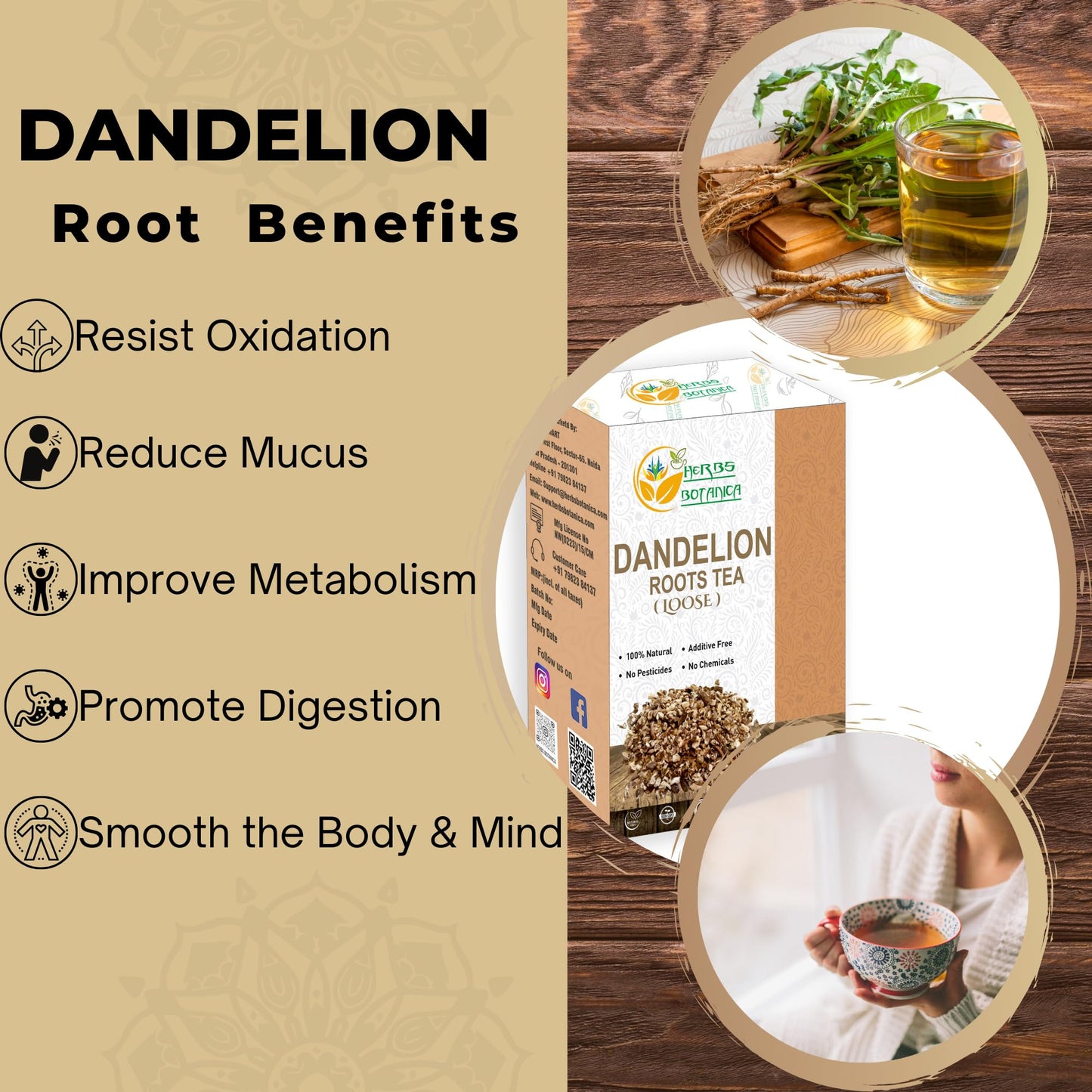Herbs Botanica Dandelion Root Tea Loose Tea Caffeine-Free 8 Ounce