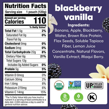 NOKA Superfood Fruit Smoothie Pouches, Blackberry Vanilla, Vegan, Gluten Free, 4.22 oz, Pack of 12