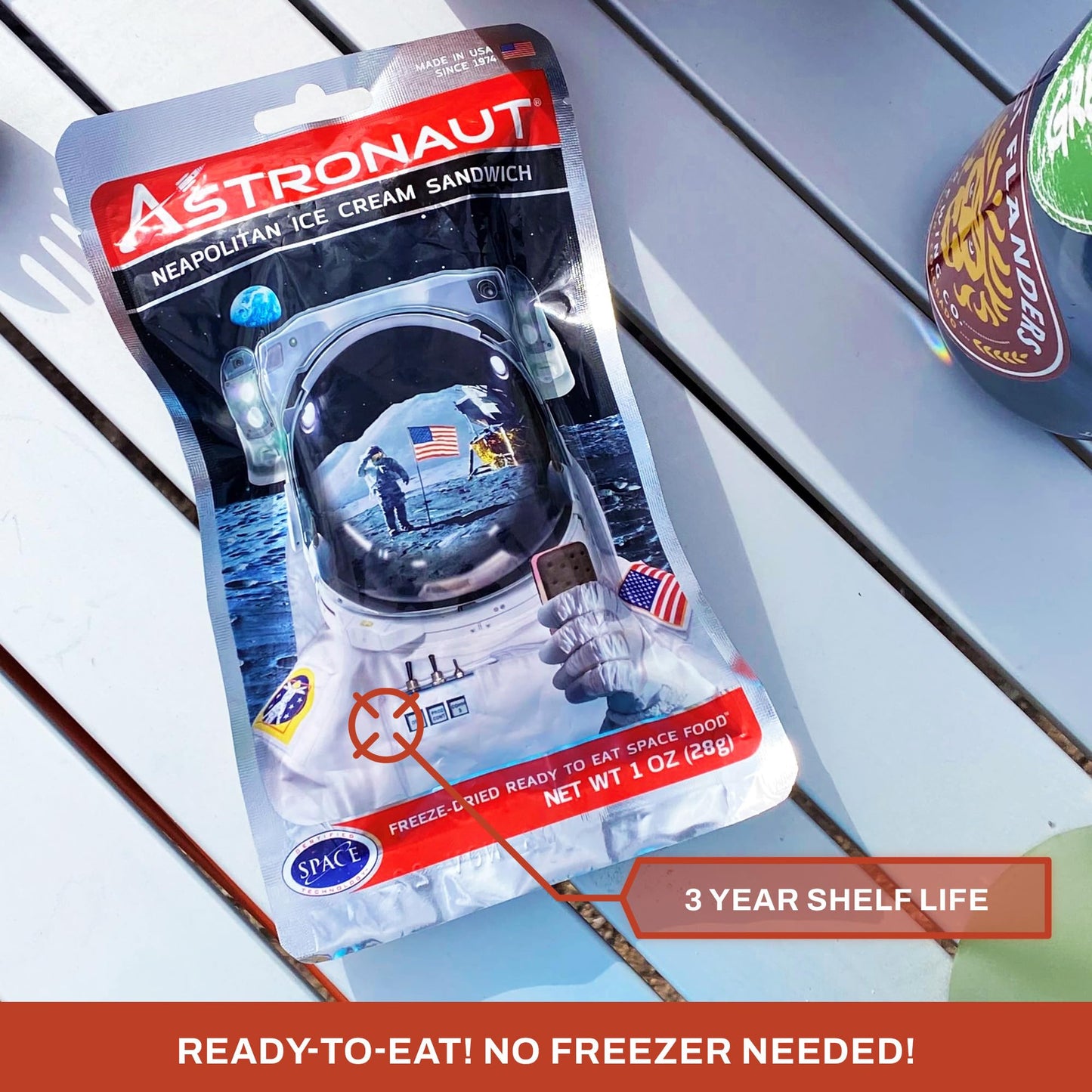 Astronaut Foods Freeze-Dried Ice Cream Sandwich, Nasa Space Dessert, Neapolitan, 6 Count