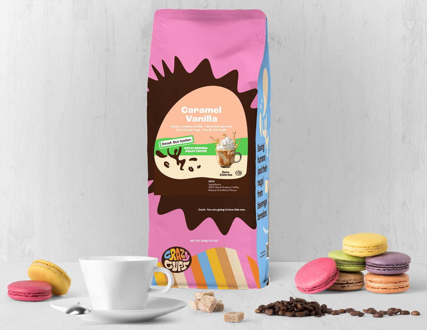 Crazy Cups Decaf Flavored Ground Coffee, Caramel Vanilla, 10 oz Bag, For Hot or Iced Coffee