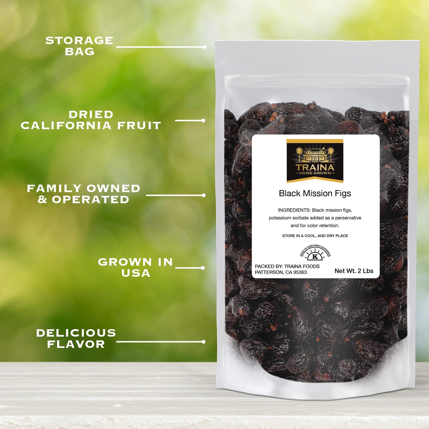 Traina Dried Whole Black Mission Figs - No Added Sugar, Vegan, Gluten Free - 2 lbs Resealable Pouch