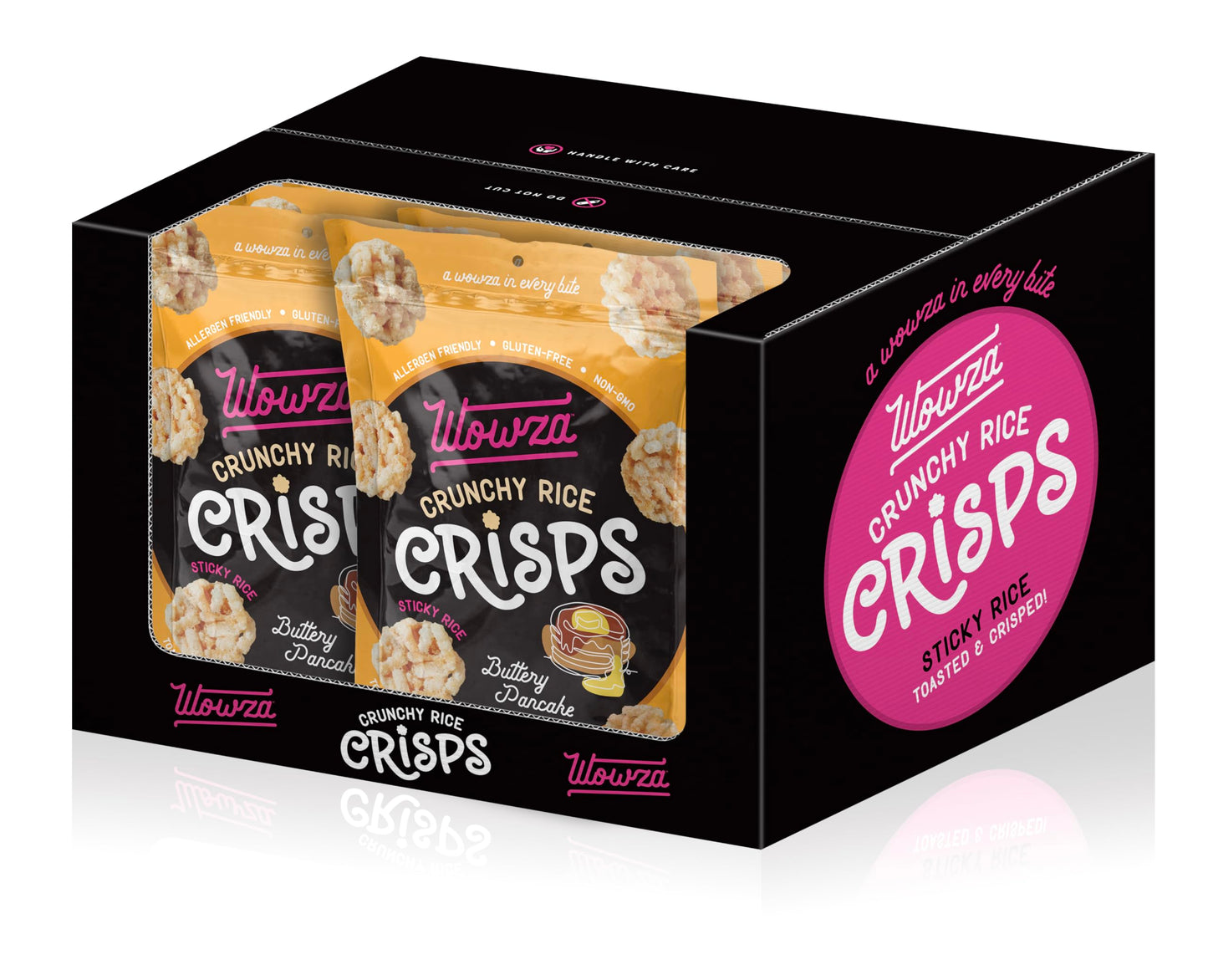 Wowza Buttery Pancake Rice Crisps, Healthy Sticky Rice Crunchy Rice Crisps, 3.5 oz bag (8 pack)