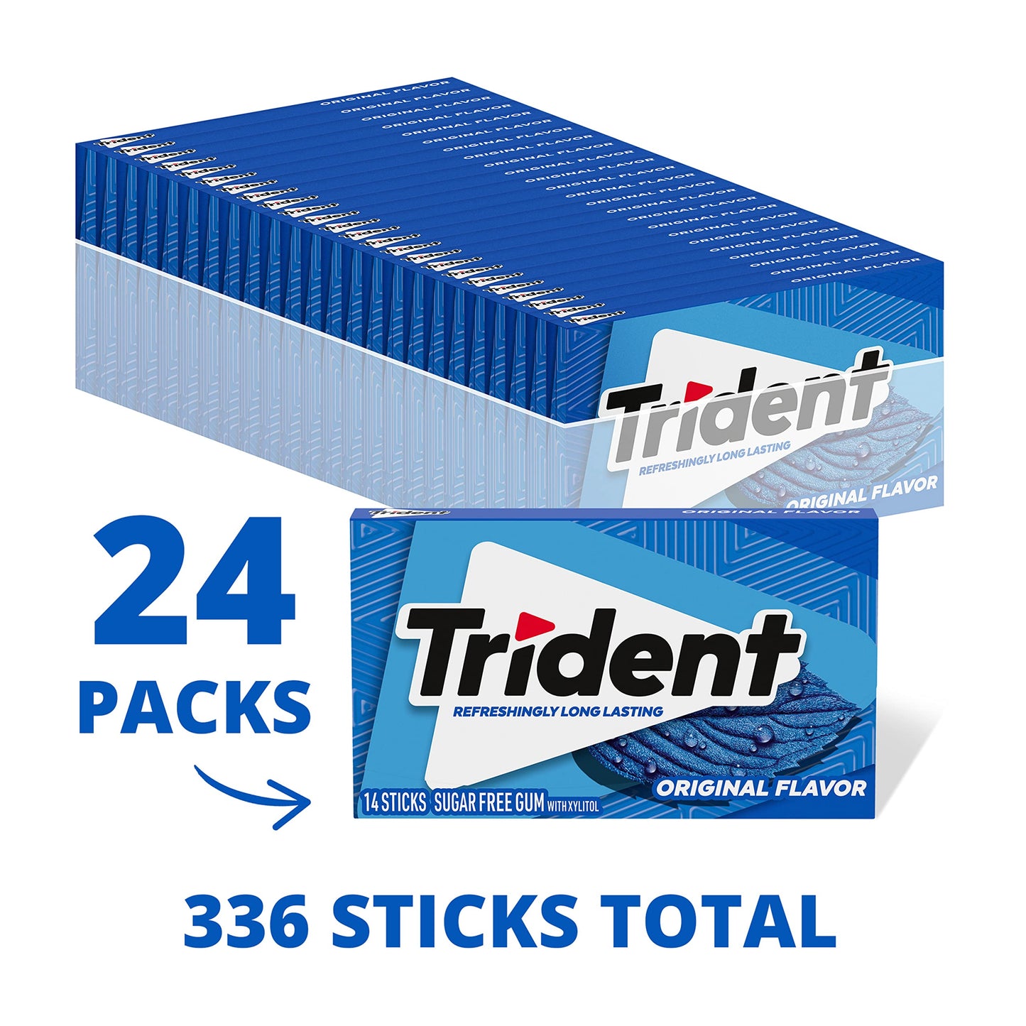Trident Sugar-Free Chewing Gum, Original Flavor, 14 Count (Pack of 24), Green/Pink, Model 00070462012323