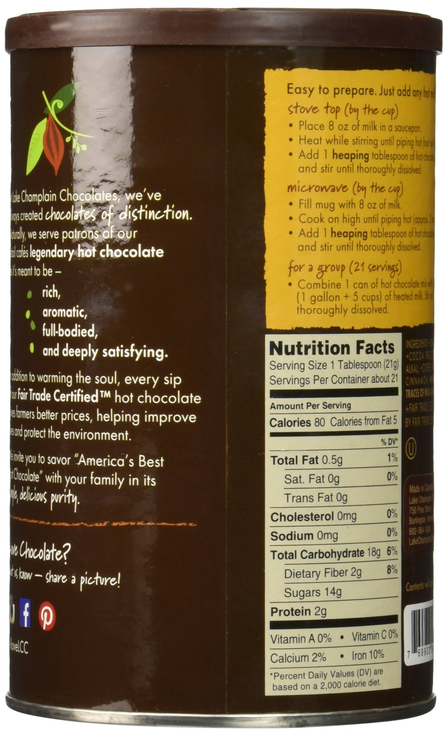 LAKE CHAMPLAIN CHOCOLATES Mocha Hot Chocolate Mix, 16 OZ