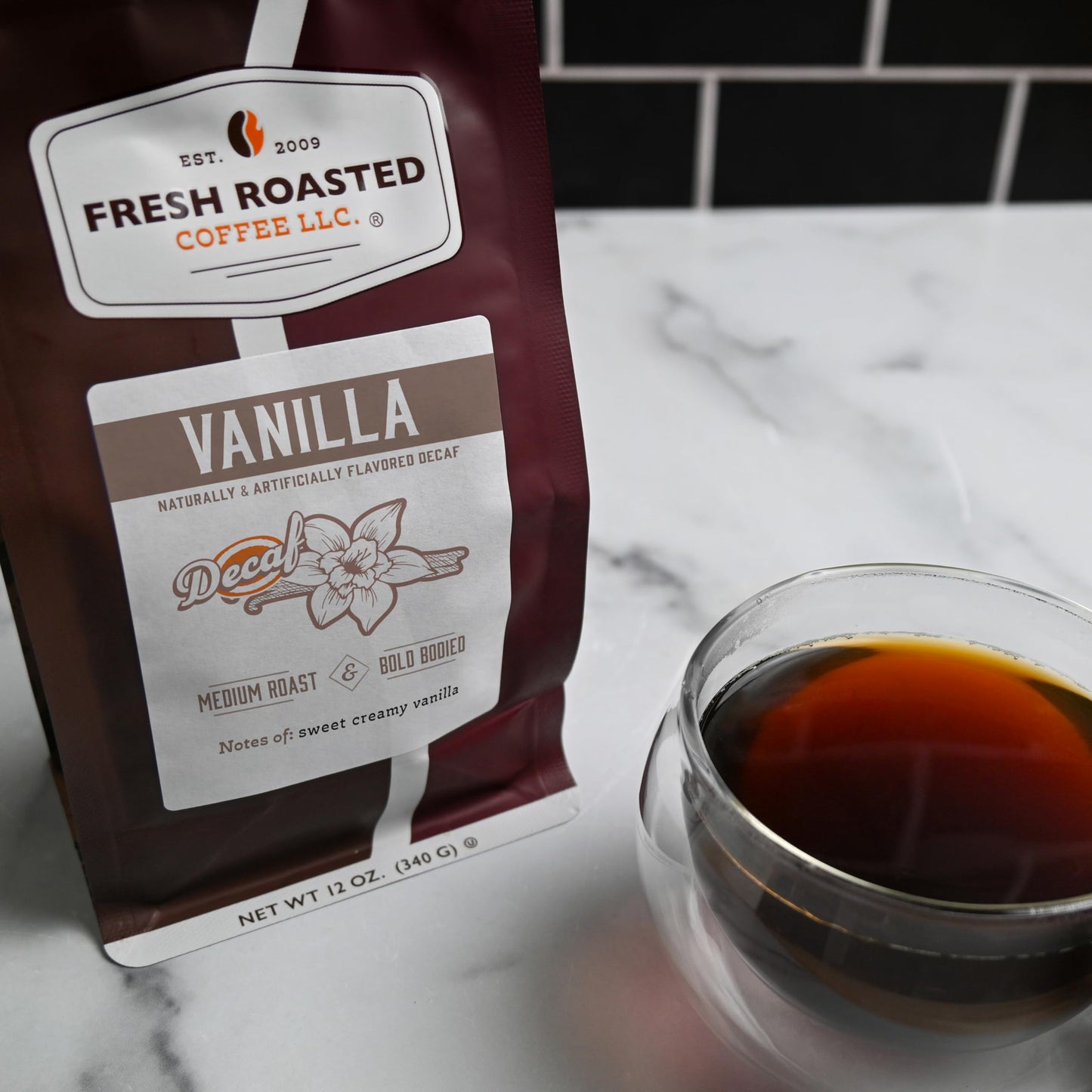 Fresh Roasted Coffee Decaf Vanilla Flavored Whole Bean Coffee 12 oz Medium Roast Kosher