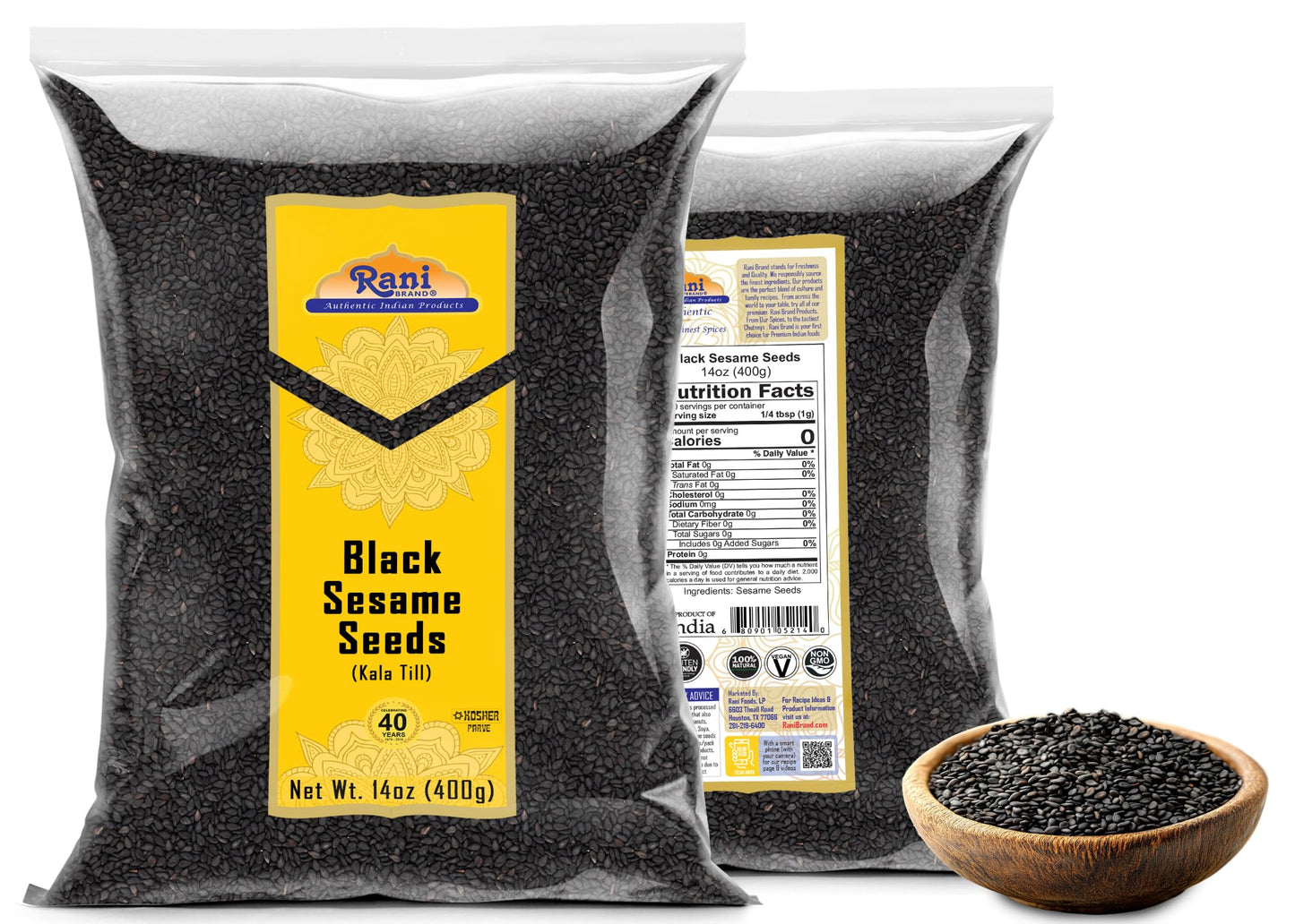 Rani Sesame Seeds Whole Black, Raw (Kala Till) 14Oz (400G) ~ All Natural | Gluten Friendly | Non-Gmo | Kosher | Vegan | Indian O