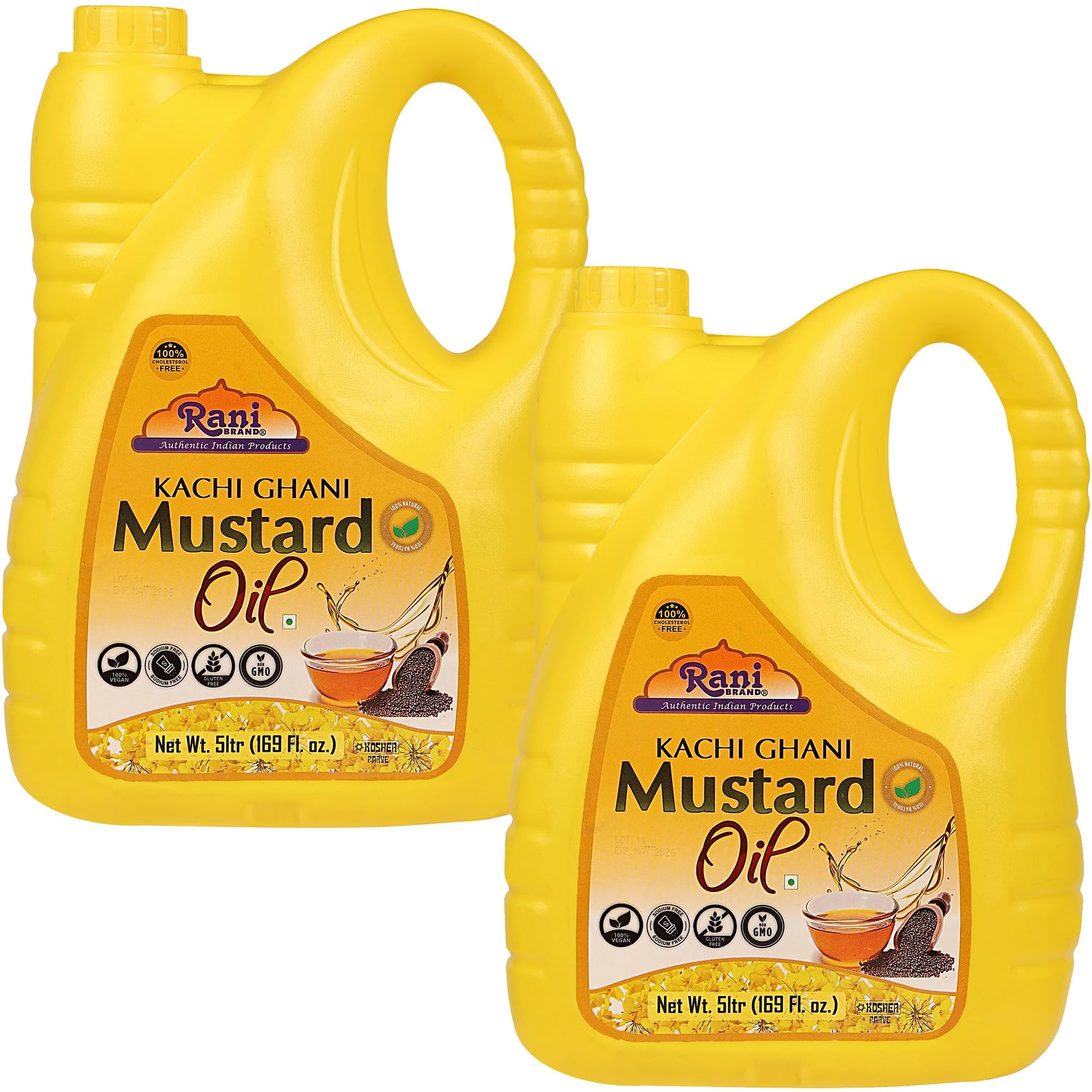 Rani Mustard Oil (Kachi Ghani) 169 Ounce (5 Liter) Pack of 2, NON-GMO | Gluten Free | Vegan | 100% Natural | Kosher