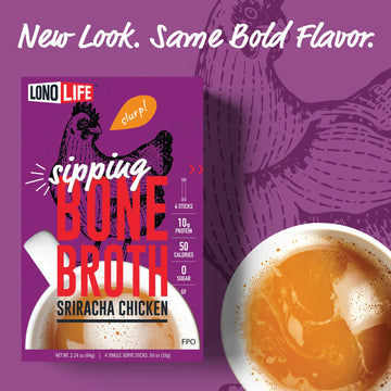 Lonolife Sriracha Chicken Bone Broth Powder Mix | 10G Protein | Collagen-Rich, Keto & Paleo Friendly | Natural Ingredients | 24