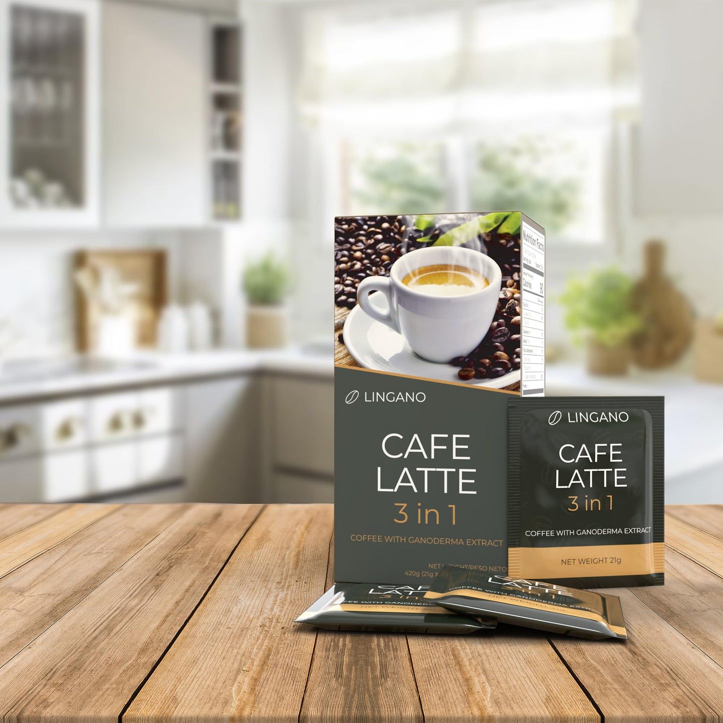 Lingano Ganoderma Cafe Latte 3 In 1 Instant Reishi Mushroom Coffee - 20 Sachets
