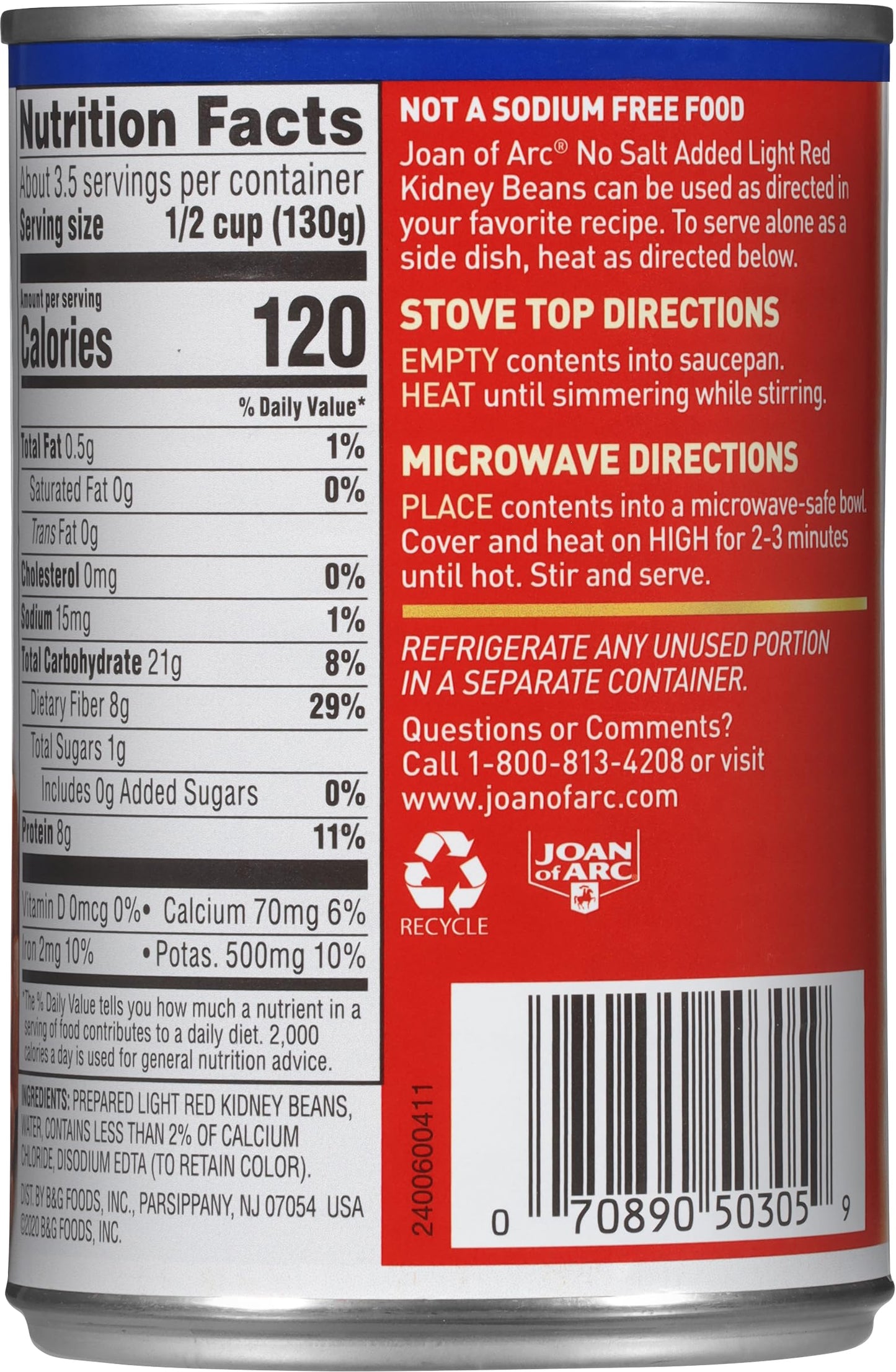 Joan of Arc Light Red Kidney Beans, No Salt Added, 15.5 Ounce (Pack of 12)