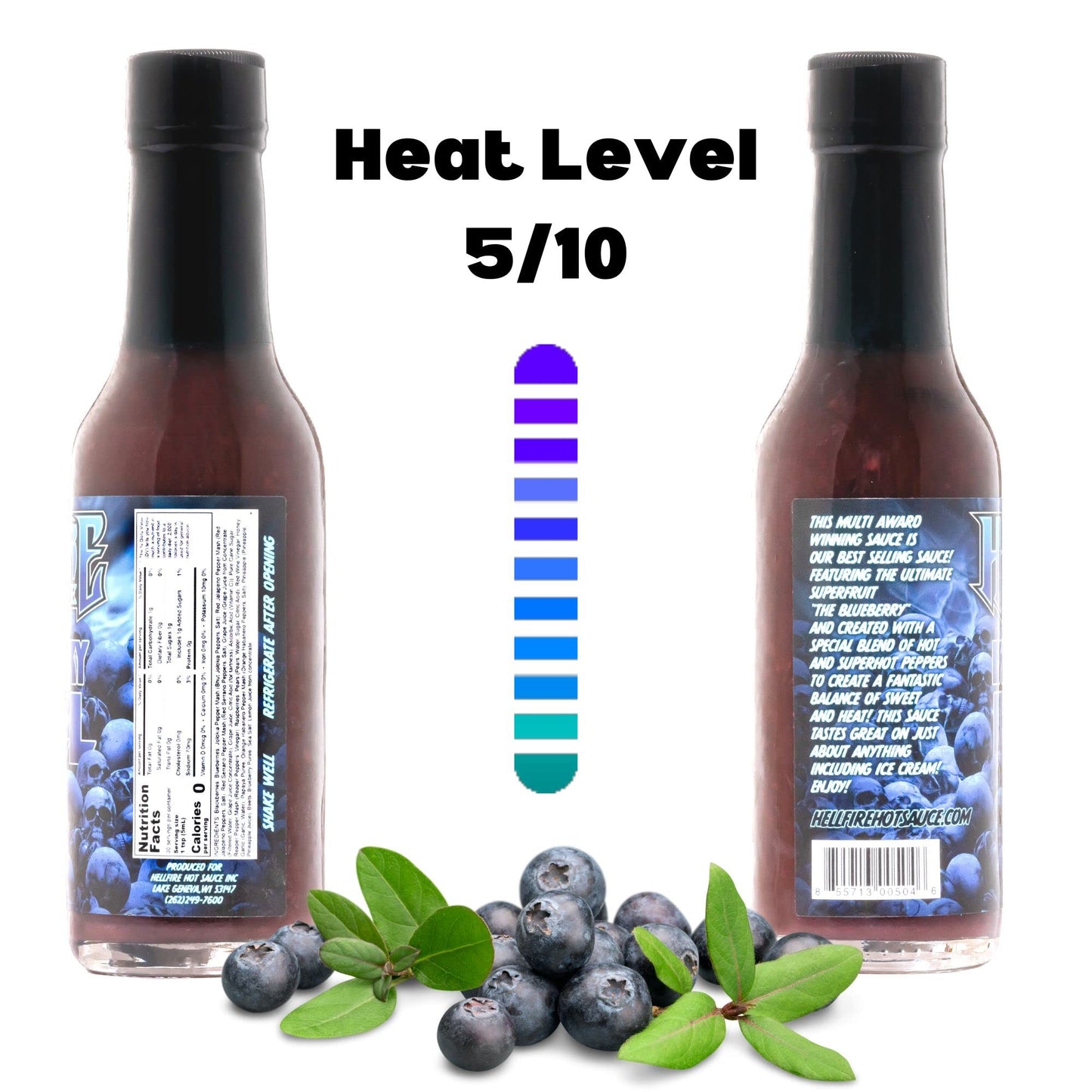 Hellfire Blueberry Hell Hot Sauce With Carolina Reaper Peppers, Gourmet, Award-Winning Fruit-Based Hot Sauce, 5 Oz.