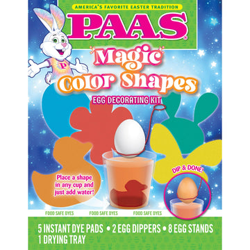 PAAS Magic Color Shapes Egg Decorating Kit - Decorate Easter Eggs with Colorful Shapes, Liquid Dye, and 5 Instant Dye Pads