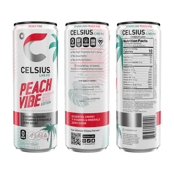 CELSIUS Sparkling Peach Vibe, Functional Essential Energy Drink 12 Fl Oz (Pack of 12)