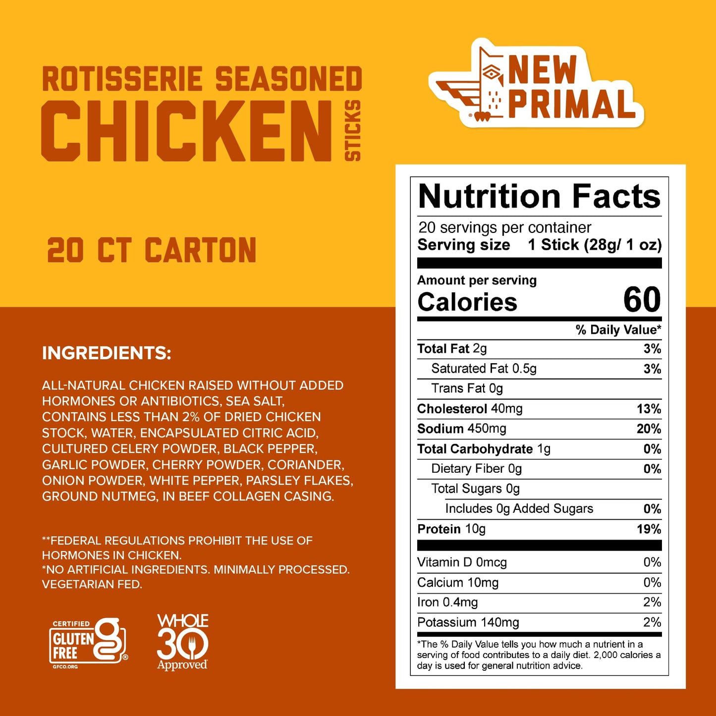 New Primal Rotisserie Chicken Sticks, Zero Sugar High Protein Snack, Gluten Free Whole30 Healthy Snacks, Keto And Paleo Friendly