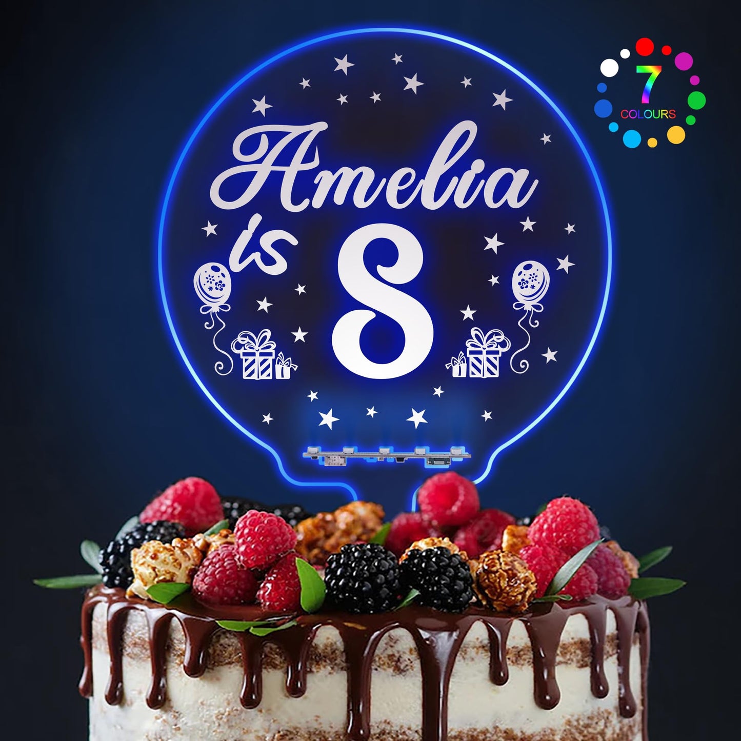 EDSG Personalized Acrylic Birthday Cake Topper with LED Light, Design 4, for 1st to 60th Birthday Celebrations