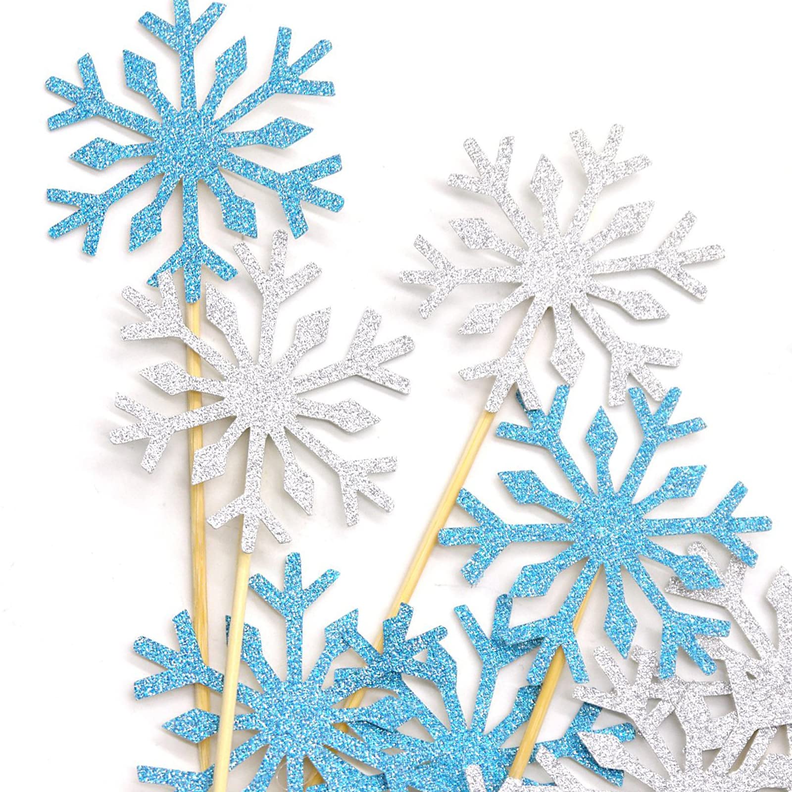 Partywoo Frozen Cake Toppers, 20 Pcs Snowflakes Cupcake Topper, Happy Birthday Cake Topper Set, Silver And Blue Birthday Cake To
