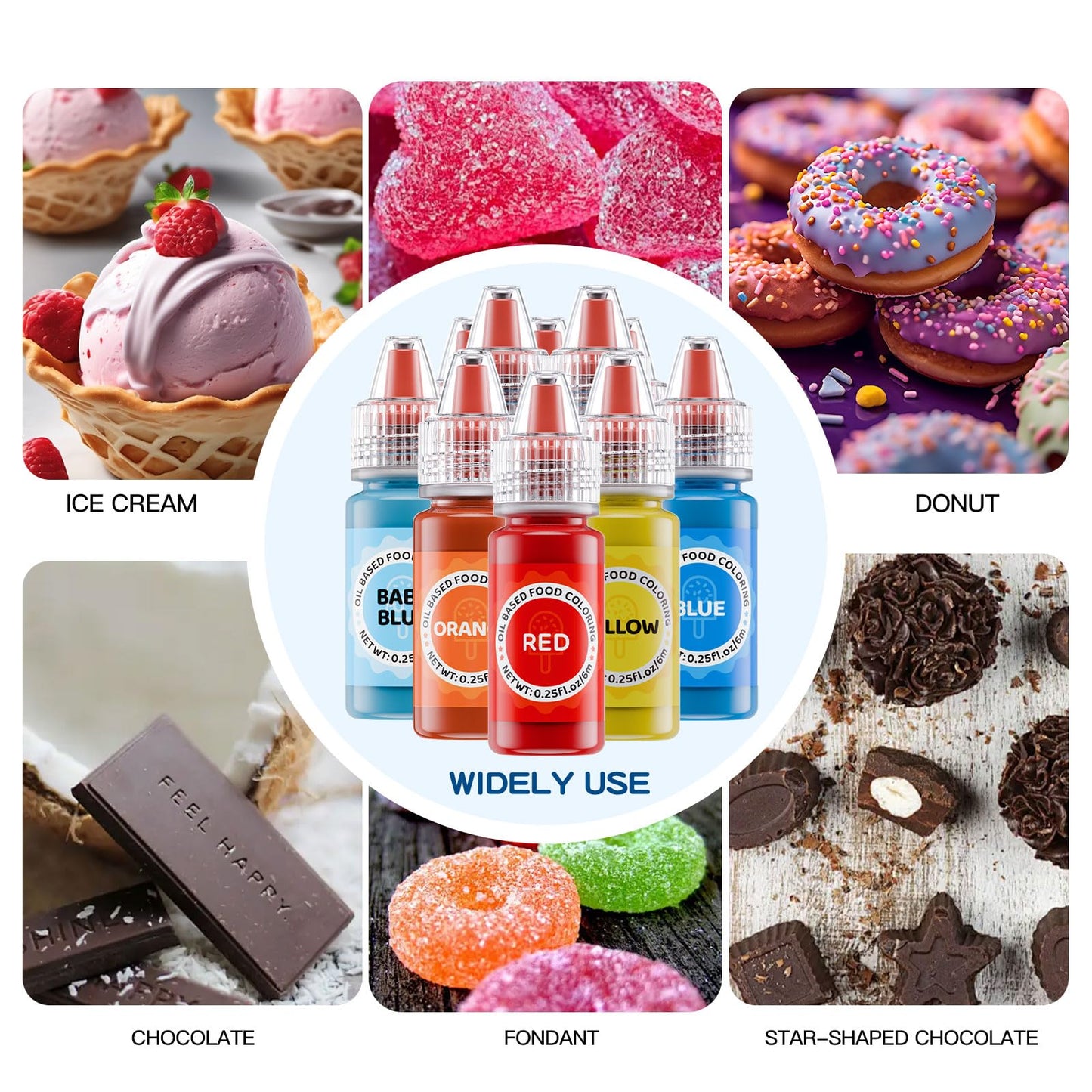 Jelife Oil Based Food Coloring Set - 12 Vibrant Colors, 6ml Bottles, Flavorless Edible Dye for Chocolates and Candy Melts