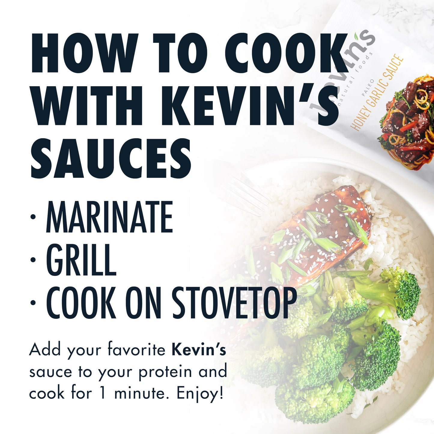 Kevin'S Natural Foods Honey Garlic Sauce - Paleo Simmer Sauce - Stir-Fry Sauce, Gluten Free, No Preservatives, Non-Gmo - 3 Pack