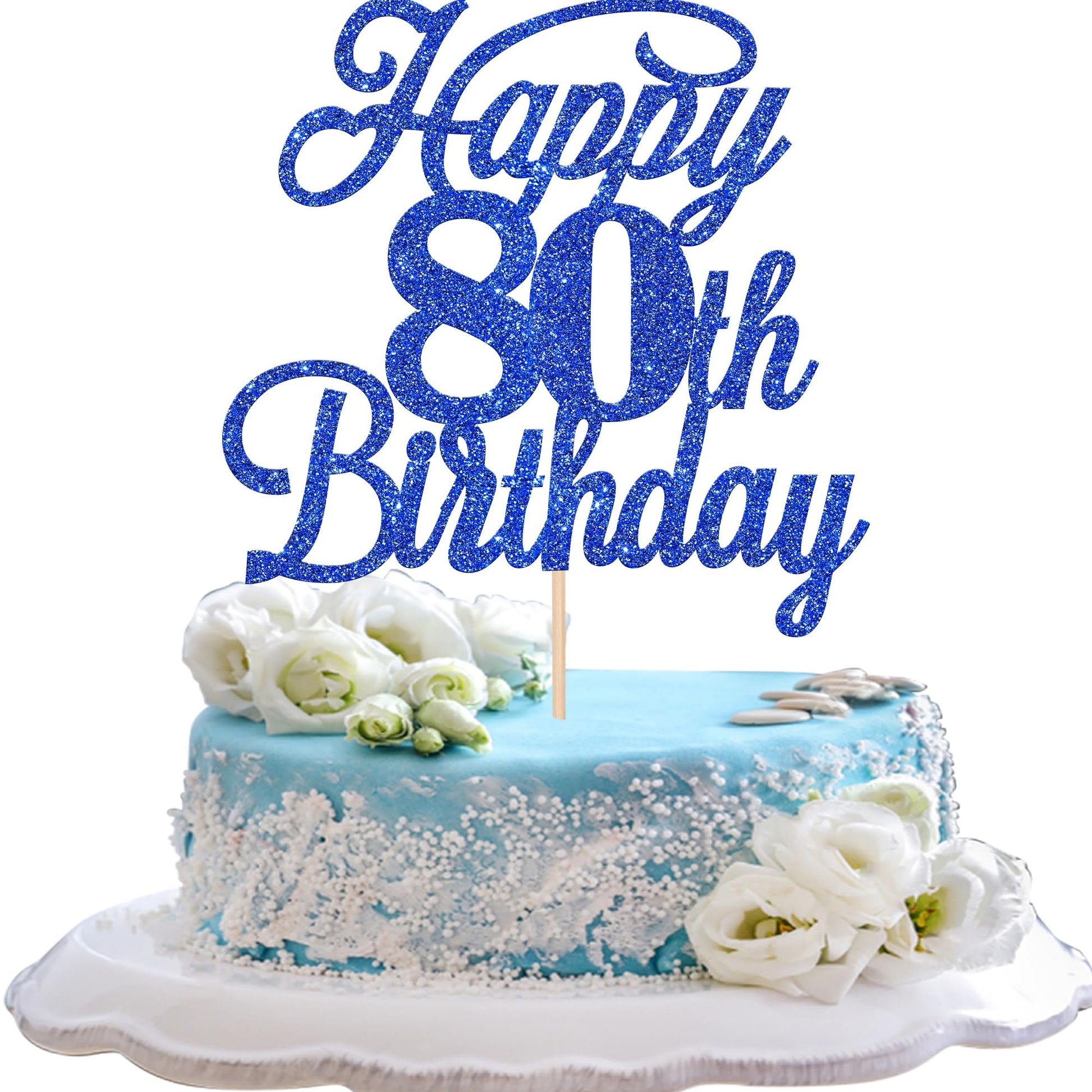 Rsstarxi 80th Birthday Cake Topper, Glitter Design, Deep Blue, Paper Material, Model XM224-Deep Blue