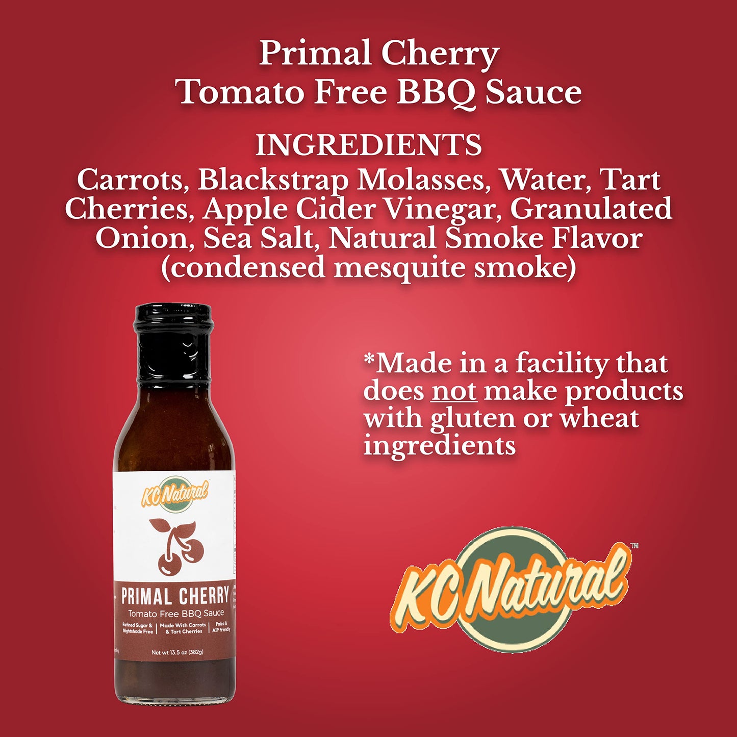 KC Natural Paleo AIP Barbecue Sauce, Primal Cherry, 14 oz - Gluten-Free, All-Natural, Perfect for BBQ Lovers