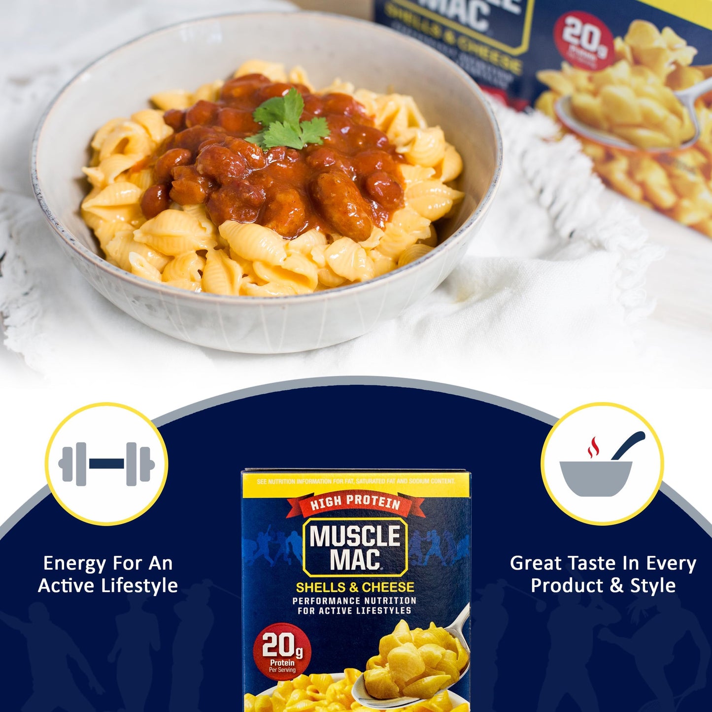 Muscle Mac | Shells & Cheese Pasta For All Ages, 20 Grams Of Protein Per Serving, Real Cheese, Non-GMO, 11 Ounce (Pack of 12)