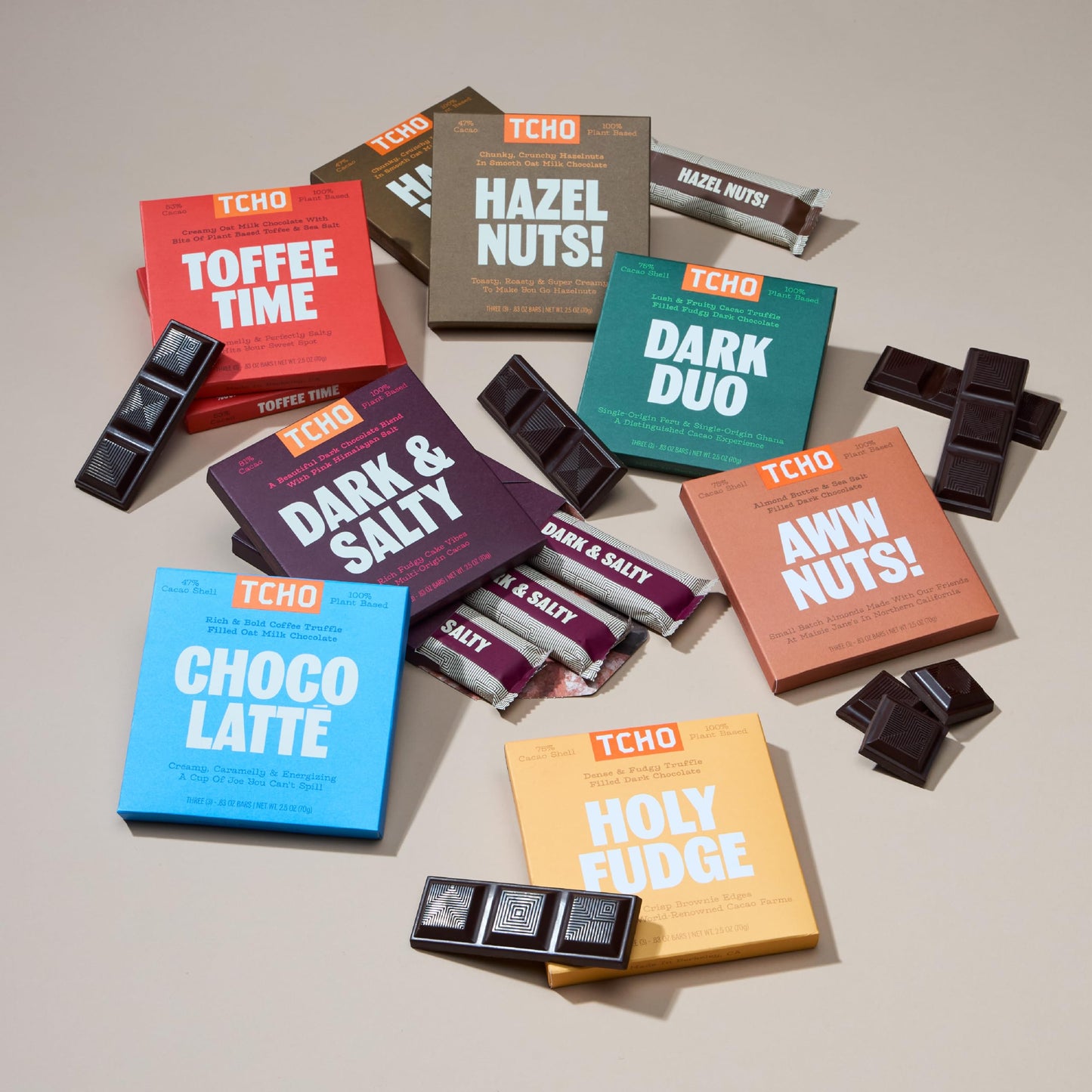 TCHO Plant-Based Dark & Milk Chocolate Variety Pack - Vegan Gourmet Assortment - 16 Count
