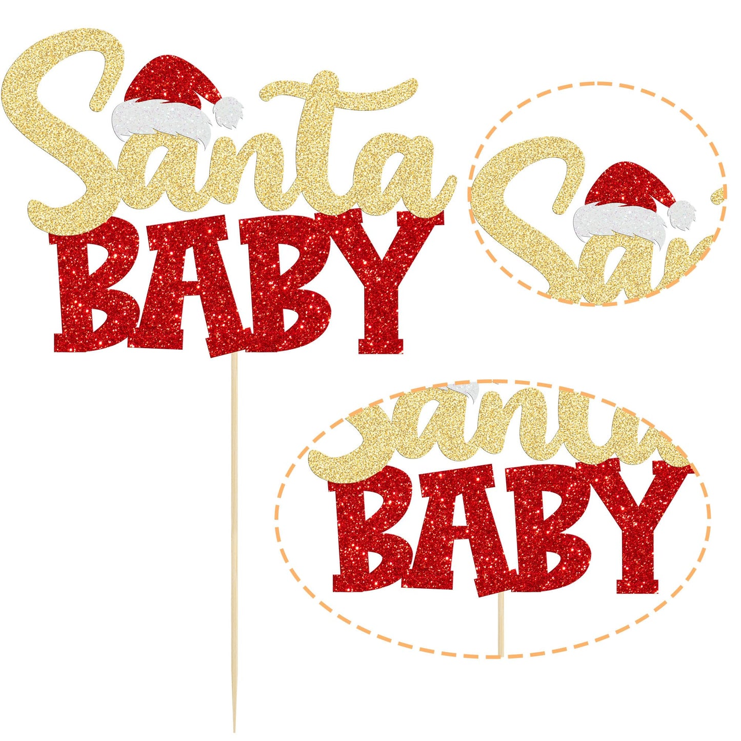Gyufise 1Pc Santa Baby Cake Topper Red Glitter Xmas Hat Santa Baby Shower Cake Picks Christmas Baby Shower Cake Decoration For C