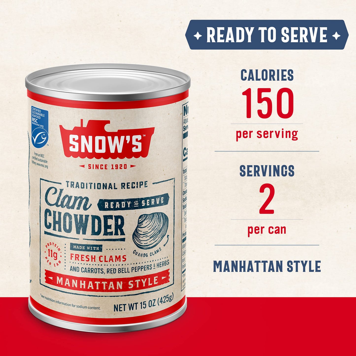 Snow s Manhattan Clam Chowder, 15 oz Can (Pack of 12) - 11g Protein per Serving - Ready-to-Serve Authentic Manhattan Style Reci