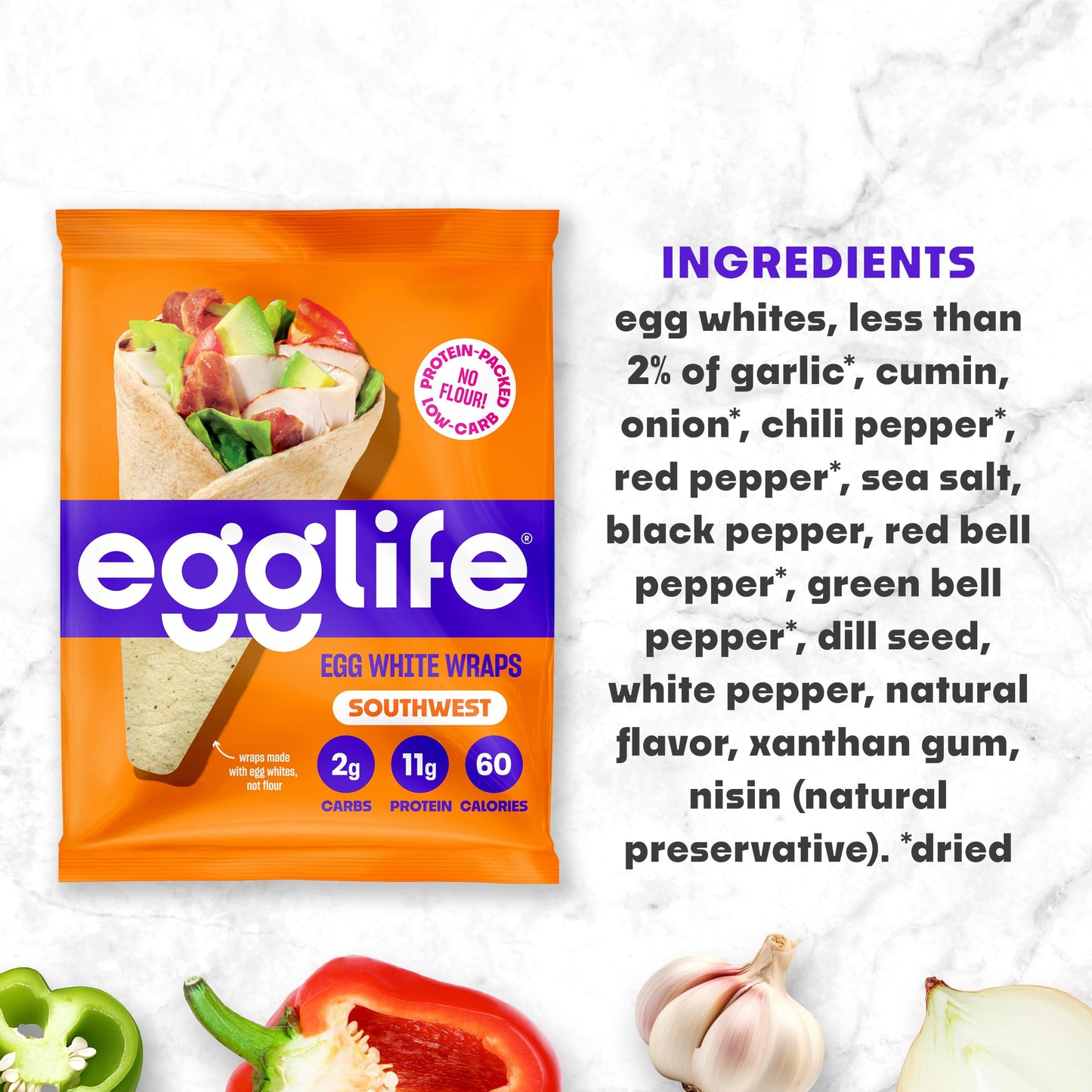 Egglife Southwest Style Egg White Wrap - (6 Count) - Refrigerated, Flourless, Gluten Free Wraps - Low Carb Tortilla Alternative