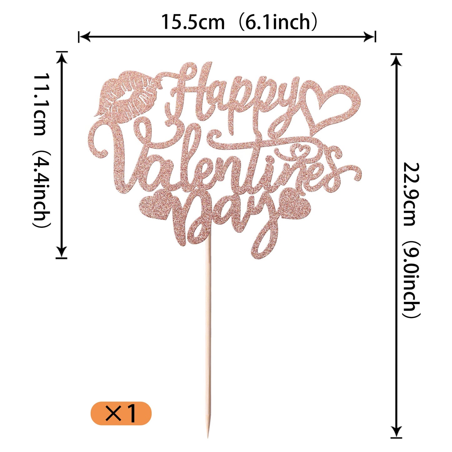 YCTHUNFISH Valentines Day Cake Topper - Glitter Sweet Heart Lips, Rose Gold, Bamboo, Engagement/Birthday Party Decorations