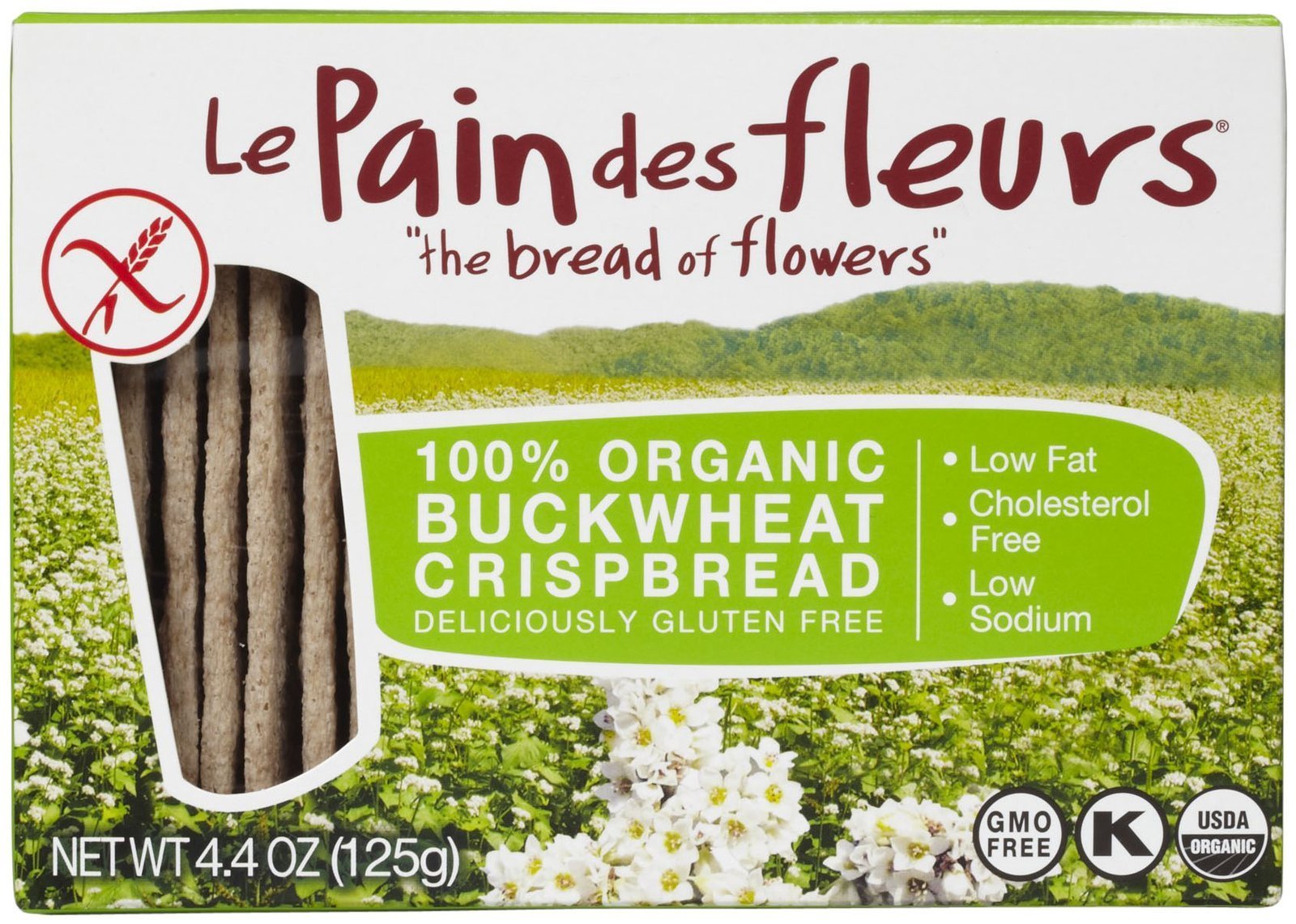Le Pain des Fleurs Organic Buckwheat Crispbread, Pack of 6, 4.4 Ounces