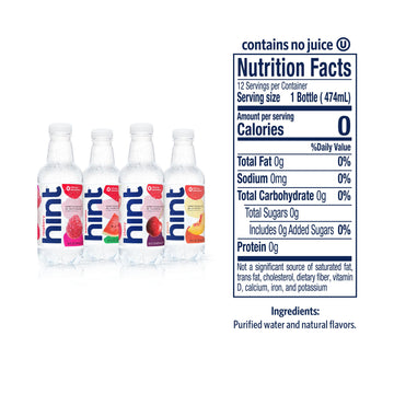 Hint Water Purple Variety Pack (Pack of 12), 16 Ounce Bottles, 3 Bottles Each of: Raspberry, Watermelon, Cherry, and Peach, Zero
