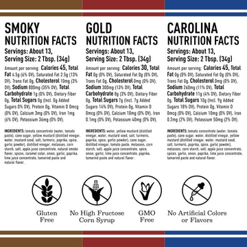 Lillie's Q BBQ Sauce Combo - Smoky, Gold & Carolina - Gluten-Free, Non-GMO, 3-Pack (15.3oz, 14.8oz, 15.5