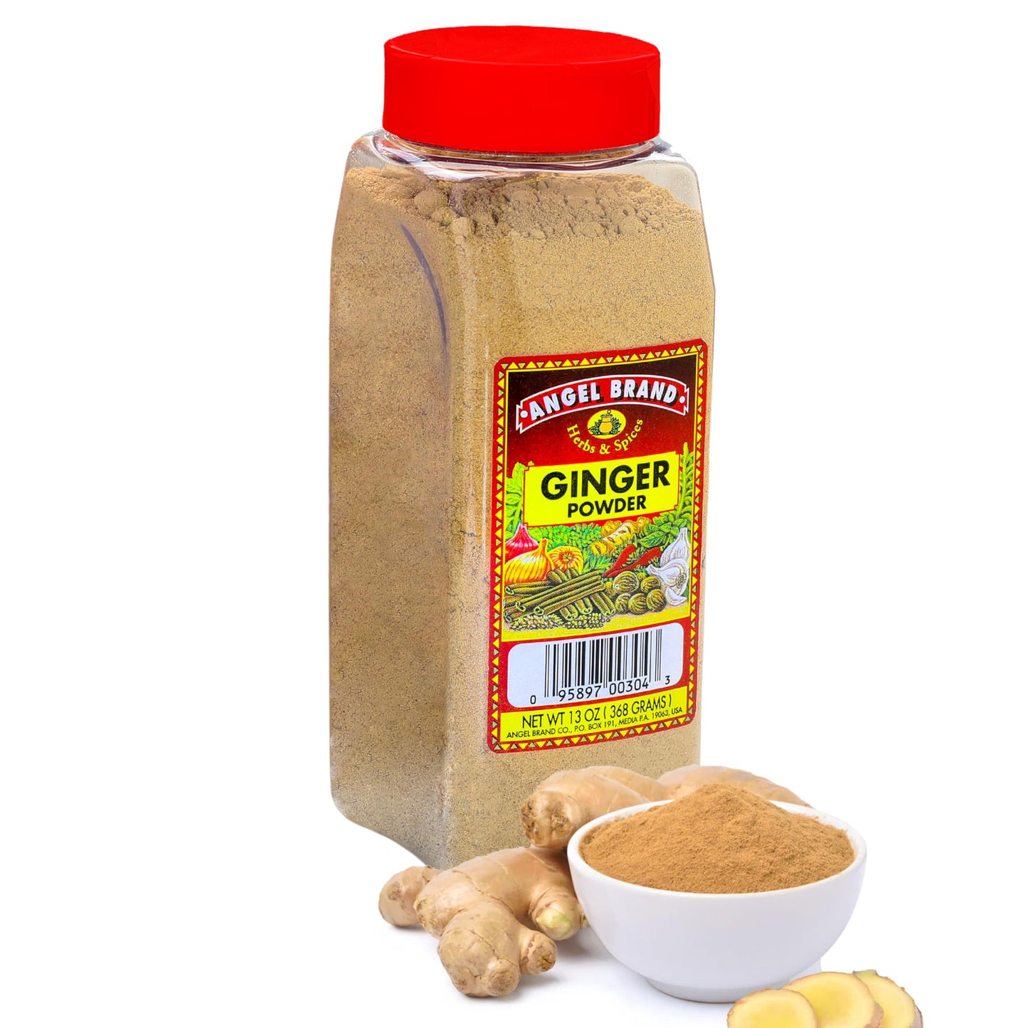 Angel Brand Ginger Powder 13 oz Bottle - Premium Ground Ginger Root Powder for Baking, Cooking, Smoothies, and Spice Blends.
