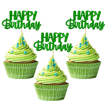 Gyufise 24Pcs Happy Birthday Cupcake Toppers Glitter Birthday Cupcake Food Picks For Celebrating Happy Birthday Theme Party Cake