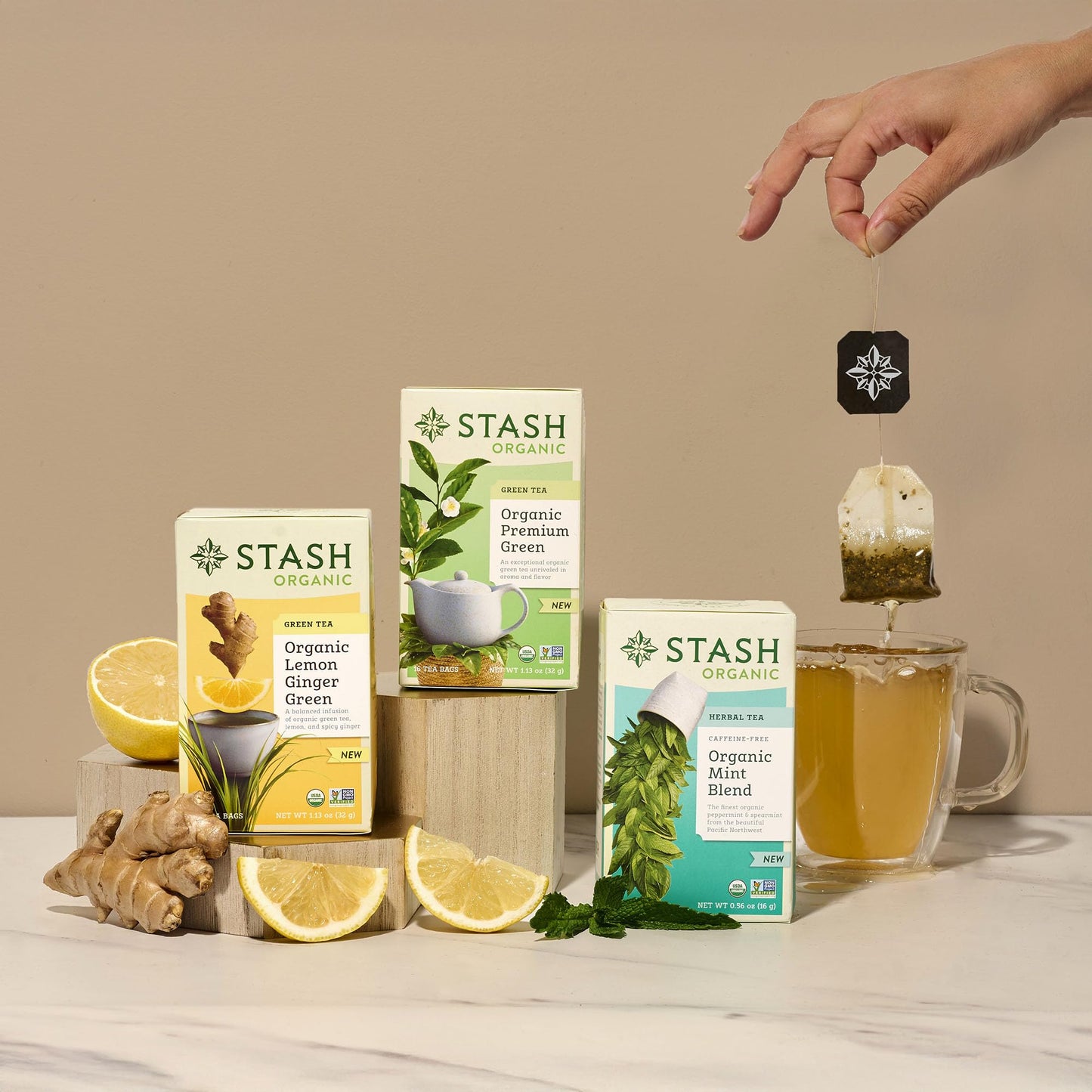 Stash Tea Organic Lemon Ginger Green Tea, Caffeinated, Non-Gmo Project Verified, Serve Hot Or Iced, 96 Tea Bags, 16 Count (6 Pac