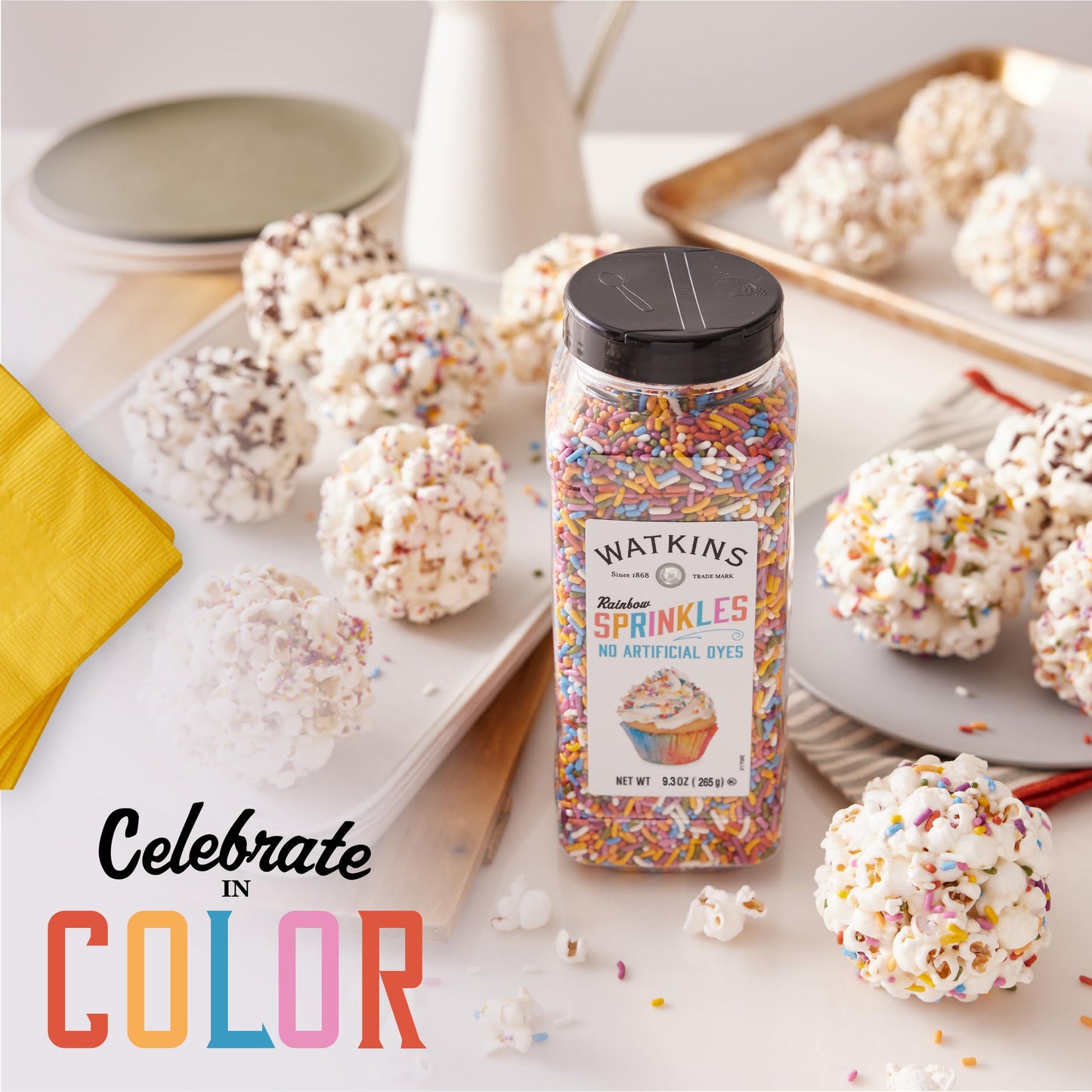 Watkins Rainbow Decorating Sprinkles, No Artificial Dyes, Perfect For Ice Cream And More, 9.3Oz