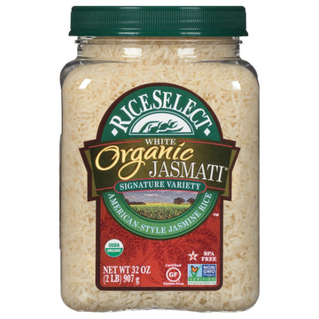 RiceSelect Organic Jasmati White Rice for Asian-Food-Inspired Recipes, Premium Non-GMO Gluten-Free Long-Grain Jasmine Rice, 32-O