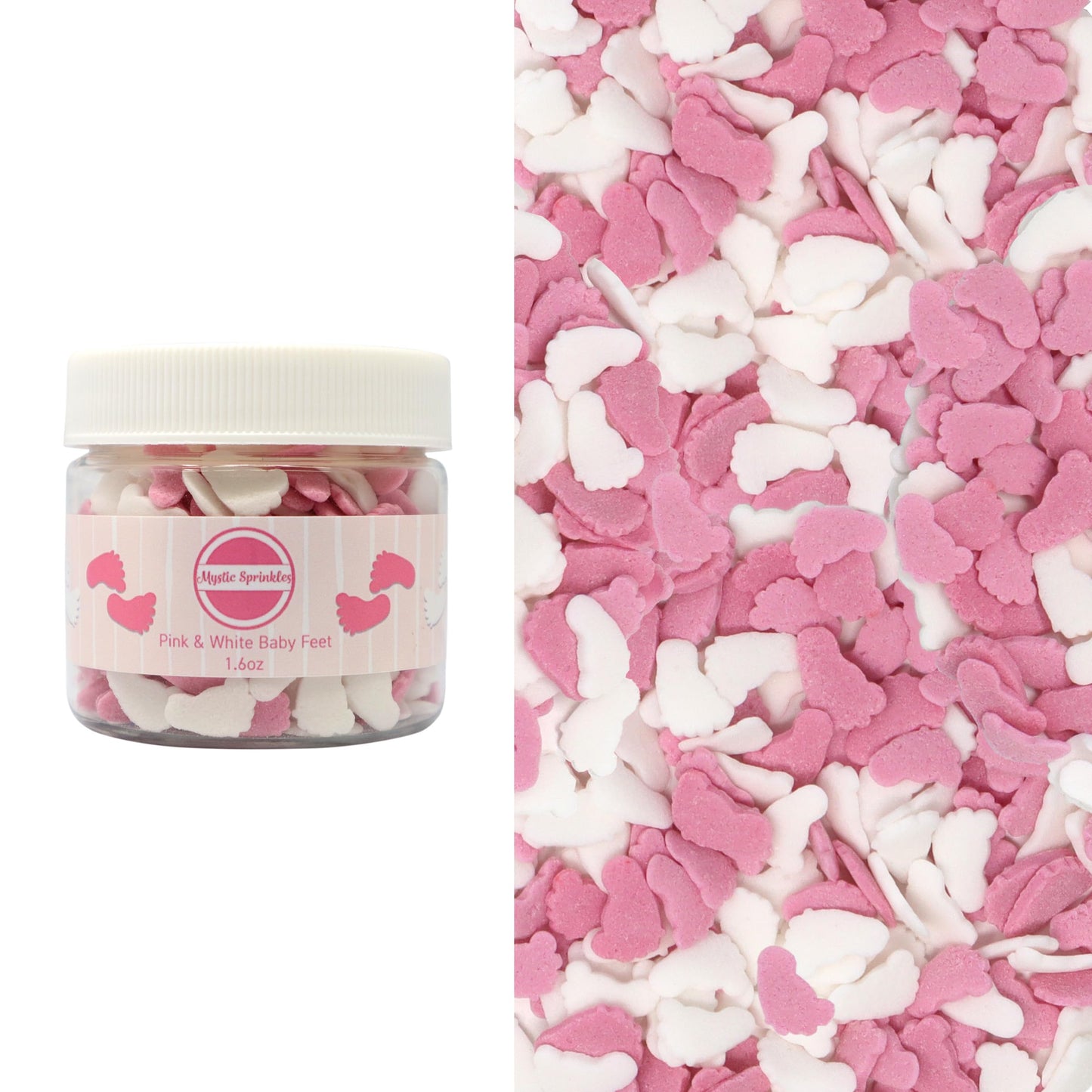 Mystic Sprinkles Baby Shower Themed Candy Shapes Sprinkles (Pink & White Baby Feet, 2oz Jar)