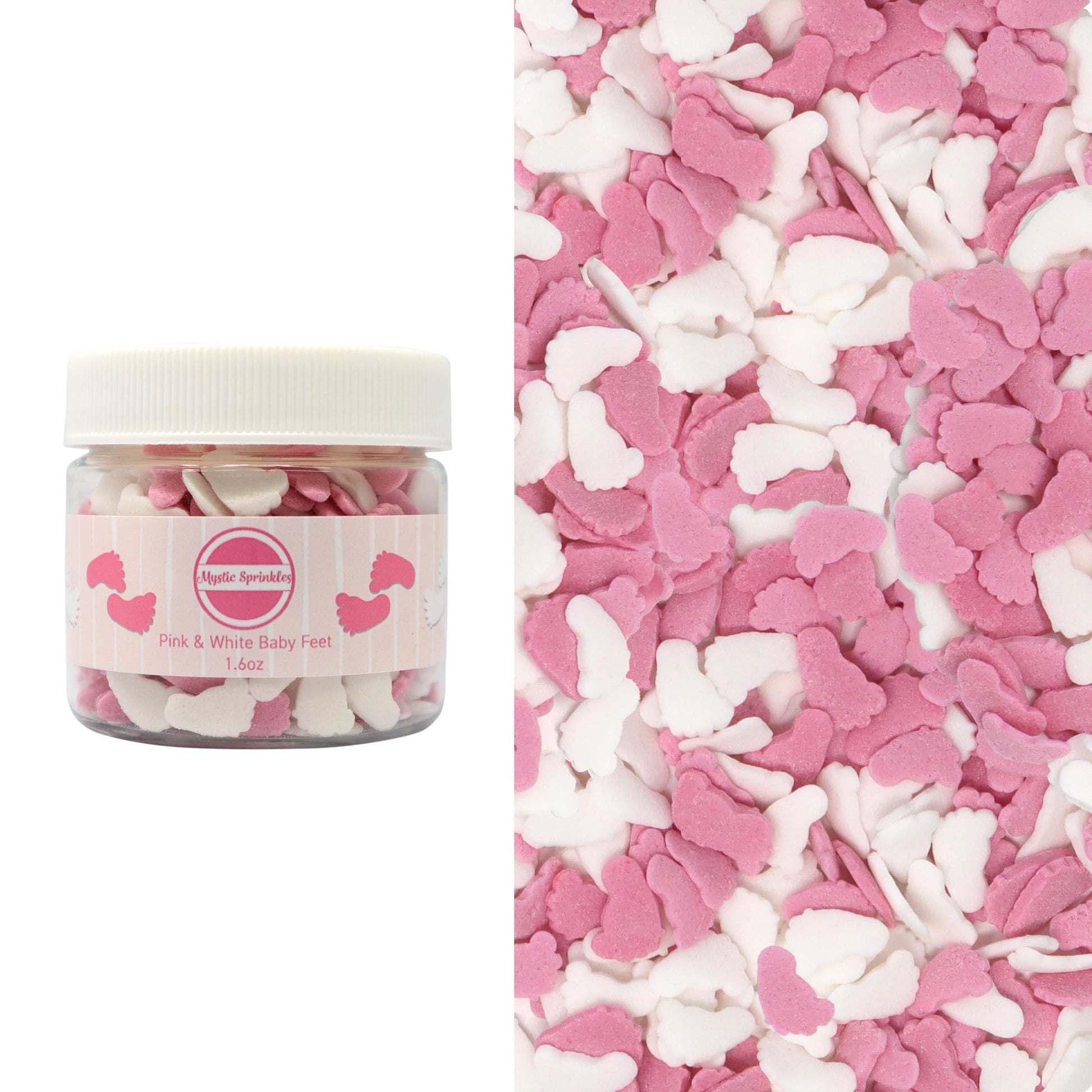 Mystic Sprinkles Baby Shower Themed Candy Shapes Sprinkles (Pink & White Baby Feet, 2oz Jar)