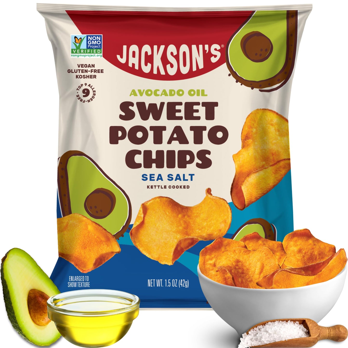 Jackson’s Sweet Potato Kettle Chips, Sea Salt, 1.5 Ounce (Pack of 28), Gluten Free, Vegan, Paleo Friendly