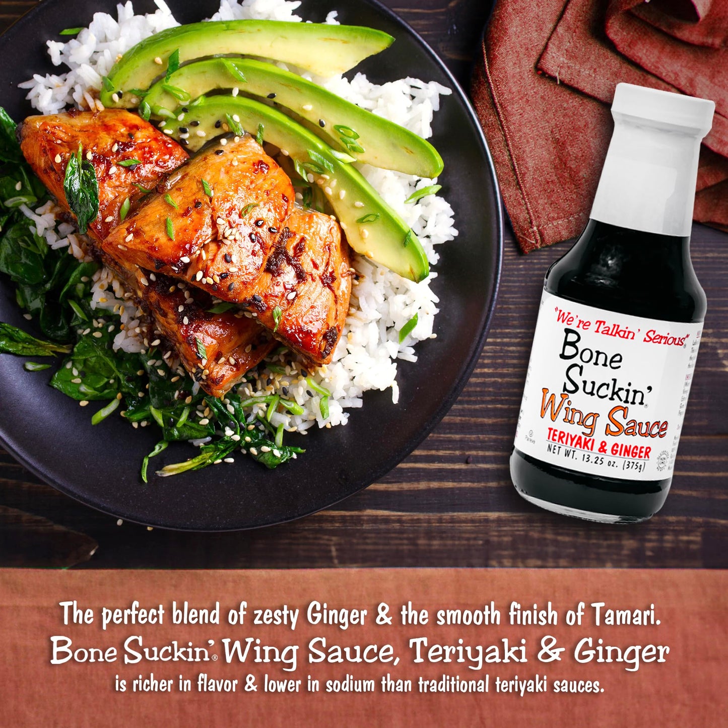 Bone Suckin  Teriyaki & Ginger Wing Sauce: All Purpose Wing Sauce For Chicken Wings, Turkey Wings, Ribs, Chicken, Pork, Beef -